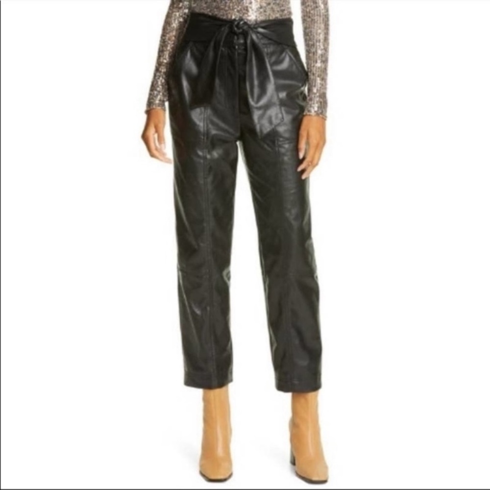 Joie Faux Leather Black High Waisted Straight Leg Cropped Pants Size Large